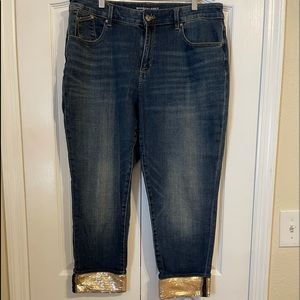 NWOT Chico’s gold sequin cuff crop jeans